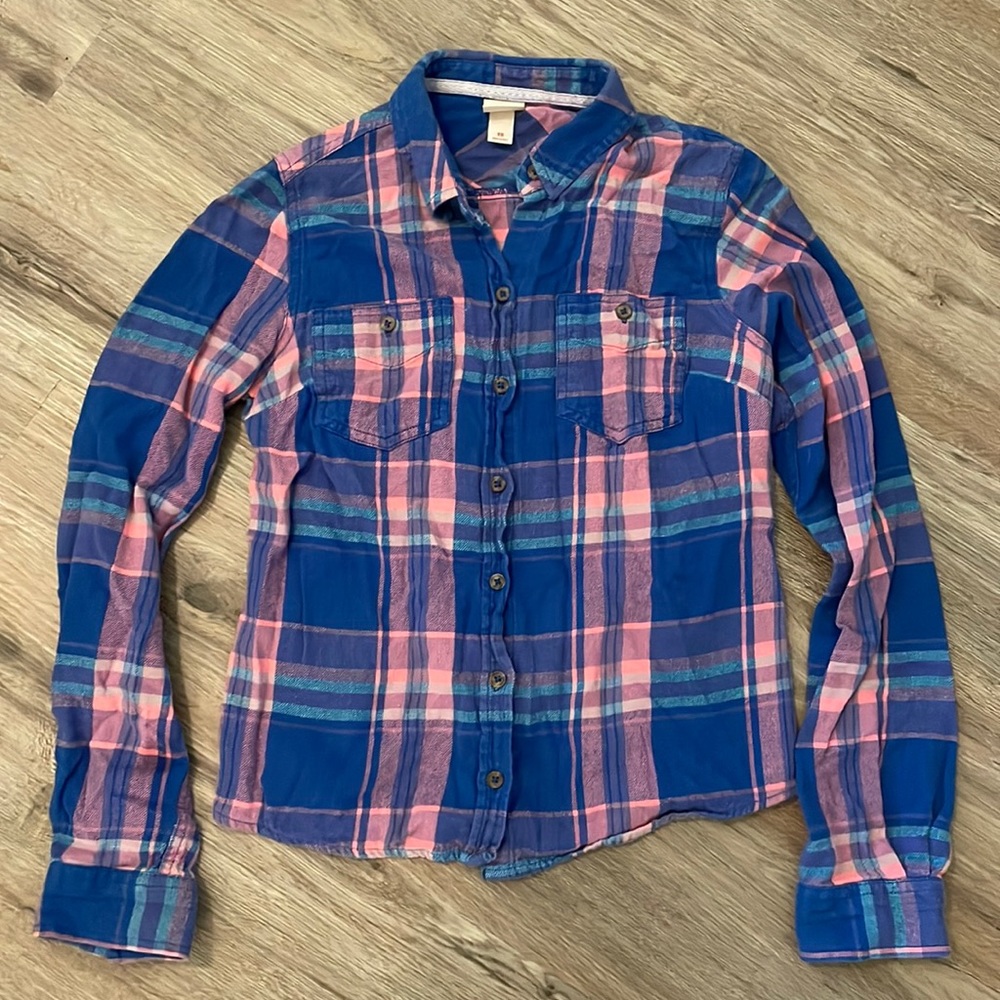 Blue And Pink Plaid Button Down Shirt